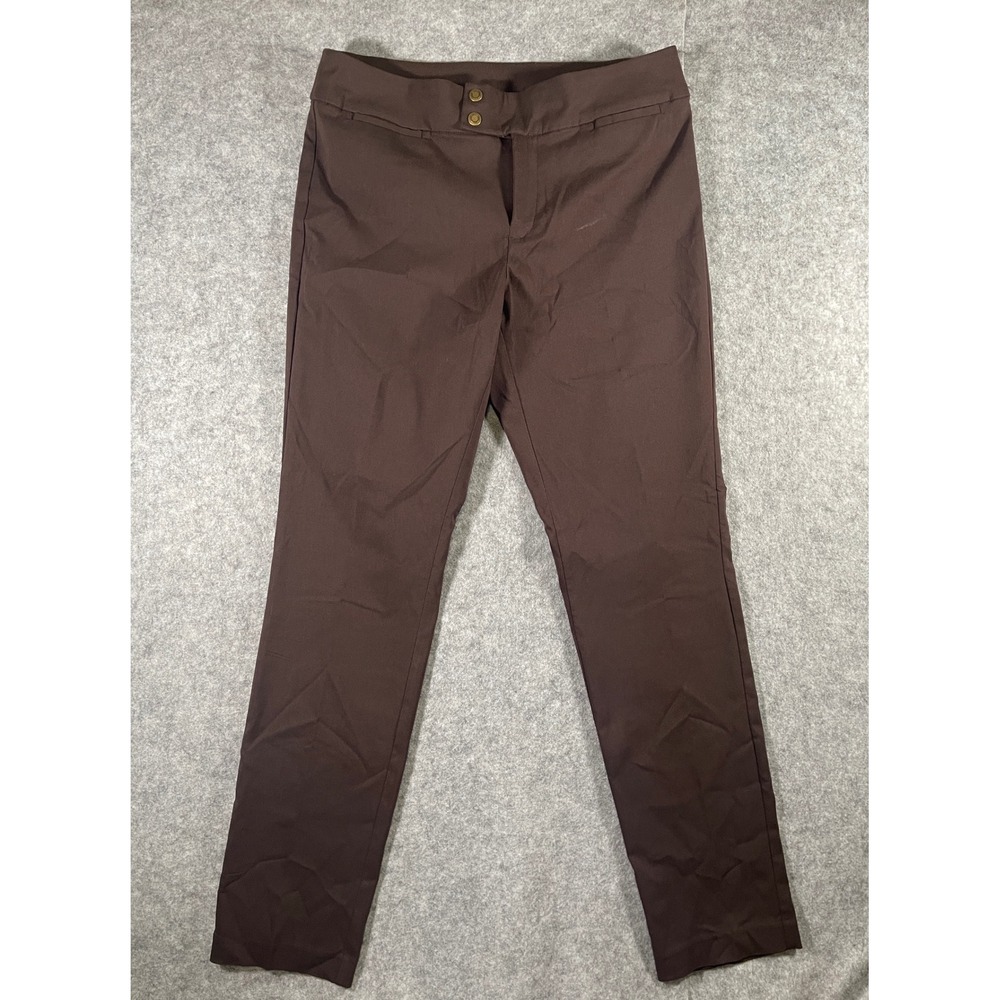 Womens Chocolate Brown Straight Leg Dress Pants Double Snap Button Trousers